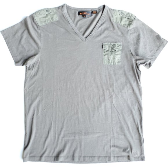 Ben Sherman Army Green V-Neck Short Sleeve T-Shirt - Picture 1 of 5